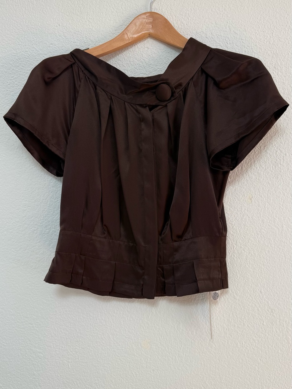 Women's Brown Short-Sleeve Silk Blouse